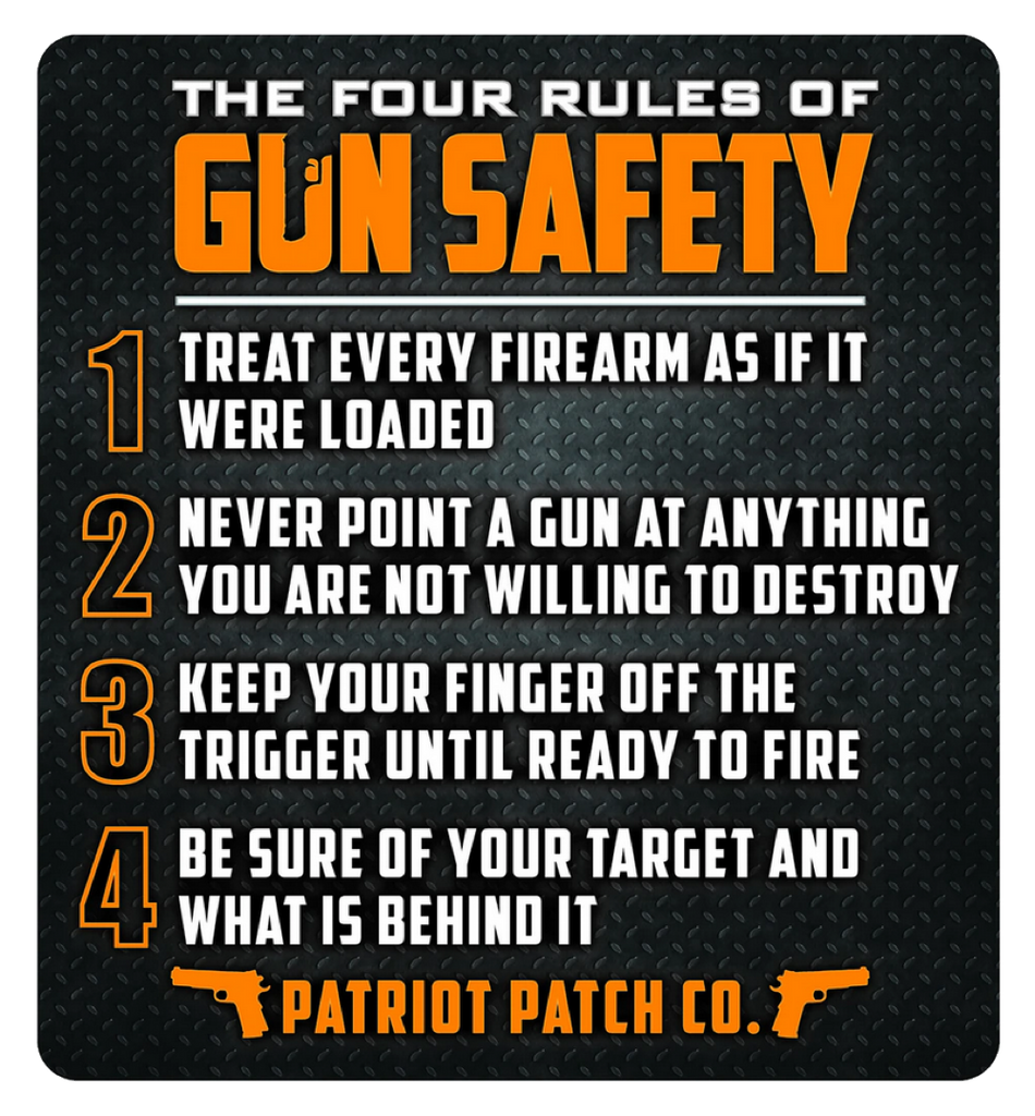 4 Rules of Gun Safety - 5.25" x 5.75" Single Sticker(Large Size)